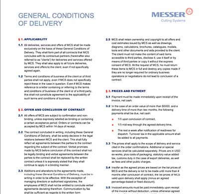 Messers Conditions of Delivery