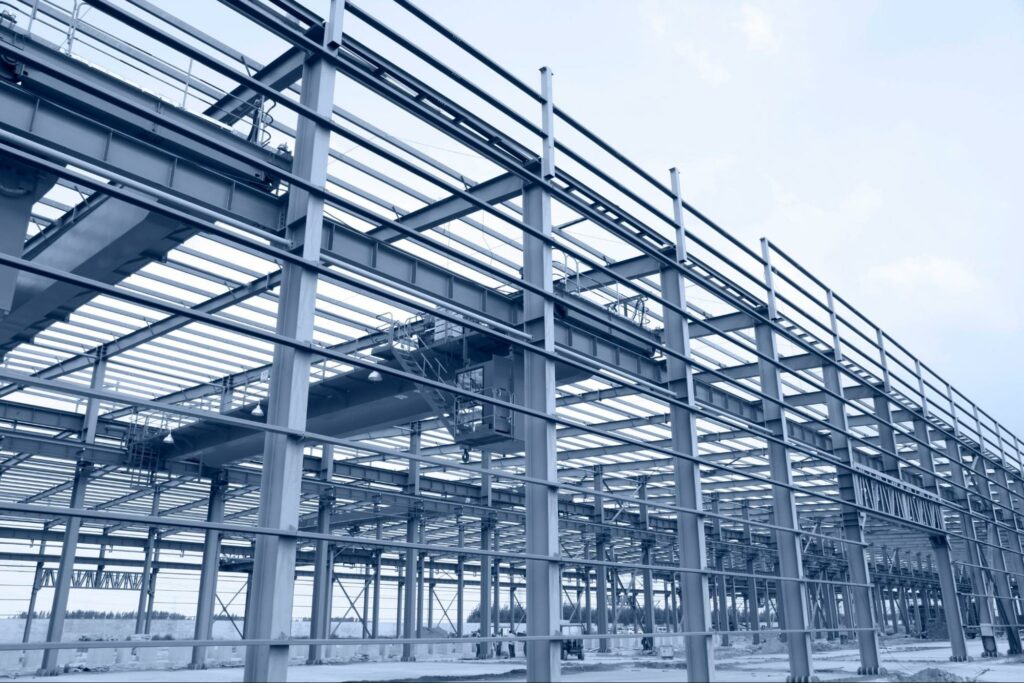 A steel building frame from a construction project.