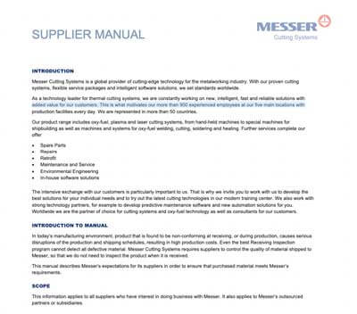 Messer Supplier Manual Cover
